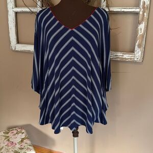 Susan Graver liquid knit blue white red poncho sleeve shirt size 1XL Americana U